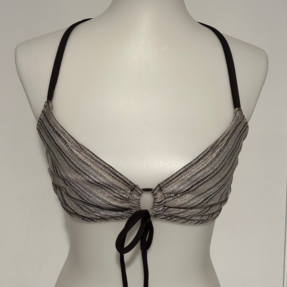 Shinny Brown And Cream Adjustable Bikini Top - Size M.